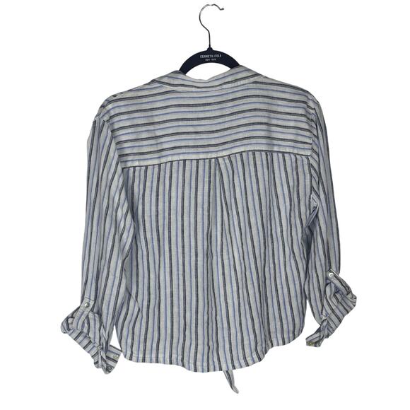 Calypso St Barth Striped Linen Blend Button Front Tie Hem Top Blouse Small - Picture 4 of 8